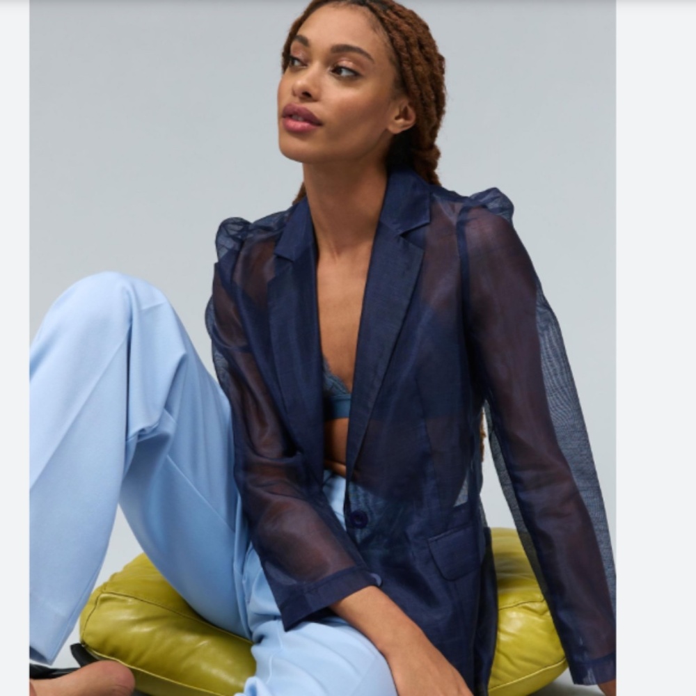 Anthropologie Dolan Left Coast Navy Sheer Organza Blazer Size Xxs